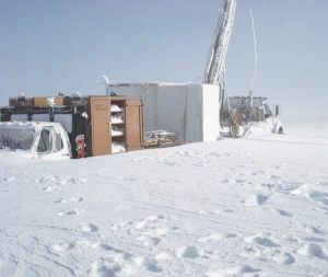 AUEX VENTURES A drill rig stationed at the Mountain Top target, at the West Pequop gold project. AuEx Ventures' joint-venture partner is keeping one reverse-circulation rig and one core rig running all winter.