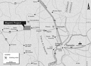 A map outlining Great Panther Resources' Mapimi claim.