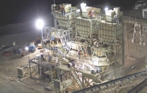 A night time view of the crushers at Gammon Gold's 100%-owned Ocampo project, in Mexico.