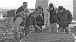 Inspecting core at Canadian Royalties' Nunavik Nickel project in Northern Quebec.