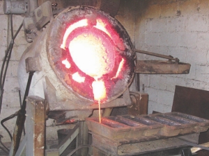 Silver dor pour at Endeavour Silver's Guanacevi silver mine in northwestern Durango State, Mexico.