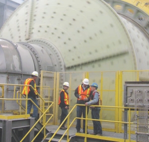 Looking at Taseko Mines' brand new mill at its Gibraltar copper-molybdenum mine, in B. C. The 34-ft.-diameter, semi-autogenous grinding mill is one of the largest in Canada.