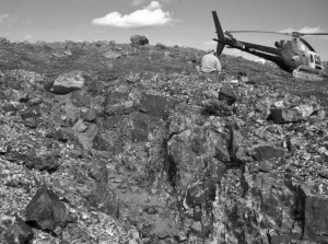 A geologist inspects samples at Skybridge Development's Blue Caribou copper-molybdenum-gold project, in Nunavut.