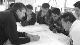 A team of Aurelian Resources geologists brainstorm at the huge Fruta Del Norte gold-silver project, in Ecuador. Exploration in the country was frozen in April and most concessions revoked, but a Mines Ministry official says the government is nearly finished work on a new mining law and juniors could be back in business by mid-October.