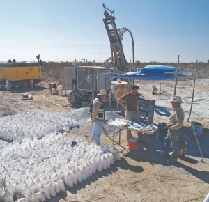 Bagged samples sit near a drill site at Canplats Resources' Camino Rojo gold-silver-zinc-lead project in Zacatecas state, Mexico.