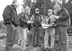 Phillip Walford, president and CEO of Marathon PGM, (second from right) with visitors at the Marathon platinum group metals and copper project, in Ontario. A recent feasibility study looked at building an open pit that would produce 42 million lbs. copper, 201,000 oz. PGMs plus gold, and 310,000 oz. silver per year for 10 years.