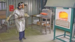 A technician tests samples in the laboratory at Uruguay Mineral Exploration's San Gregorio gold mine in Uruguay.