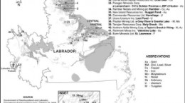 The staked claims in Newfoundland and Labrador as of October 2008.