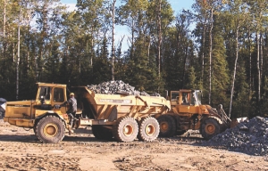 Earth-moving equipment at Richmont Mines' Island gold project near Wawa, Ont.