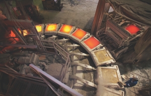 Pouring molten metal into copper anodes at HudBay Minerals' copper smelter in Flin Flon, Man. The anodes are then sent by rail to White Pine, Mich., where they are refined into market standard copper cathodes.