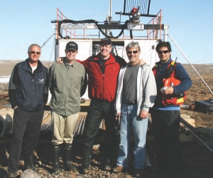 From left: Peter Holmes, Peregrine Diamonds' vice-president of exploration; president Brooke Clements; CEO Eric Friedland; chief financial officer Greg Shenton; and Hugo Grenon, project manager for the Chidliak diamond project, on Baffin Island in Nunavut, pose at the CH-4 kimberlite.