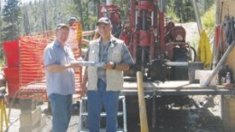 Otis Gold chief geologist Mitch Bernardi (left) and John Carden, Otis director, defined a 700,000-oz. open-pit gold deposit at the Kilgore property, in Clark County, Idaho, for another company in the 1990s. Now they are back testing the high-grade core of the deposit for underground mining potential.