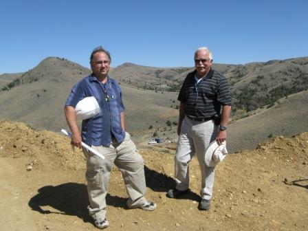 Evolving Gold's president and chief geologist Quenton Hennigh on the left with CEO Robert Barker at the Rattlesnake Hills gold project 70 km west of Casper, Wyoming.