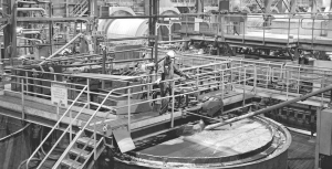 A worker oversees the flotation process at Thompson Creek Metals' Endako molybdenum mine, near Fraser Lake, B.C.