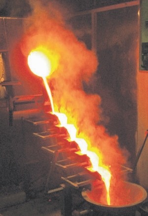 A gold pour at Aurizon Mines' Casa Berardi mine in northwestern Quebec.