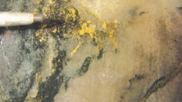 Visible gold in core samples at Rubicon Minerals' Phoenix gold project in Red Lake, Ont.