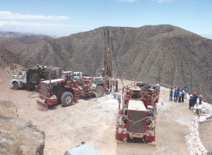 Drilling at Apoquindo Minerals' Zafranal copper-gold porphyry project, 90 km northwest of Arequipa, Peru.