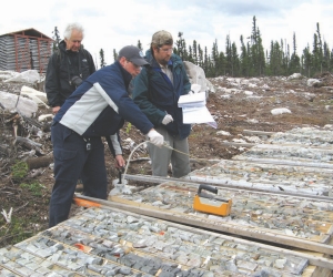 Looking at core at Strateco Resources' Matoush uranium project.