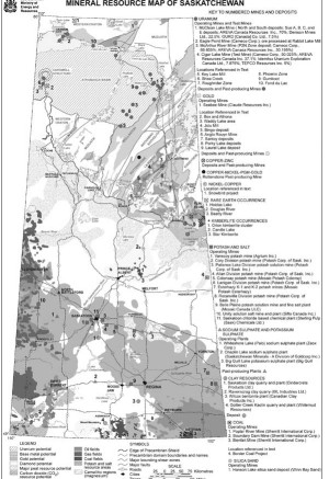 The locations of Saskatchewan's major deposits.