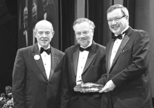 From left: PDAC president Jon Baird with Bill Mercer, VP of exploration for Avalon Rare Metals and Don Bubar, Avalon's president and CEO. Avalon received the Environmental and Social Responsibility award.