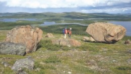 Exploring a boulder field at Misery Lake, in Quebec, 120 km south of Quest Uranium's Strange Lake rare earth elements project.