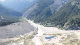Flying over Romios Gold Resources' remote Trek project, near the Galore Creek copper-gold project in northwestern British Columbia.