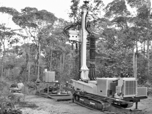 A drilling rig at First Bauxite's Bonasika bauxite project site, 60 km from Guyana's capital Georgetown.