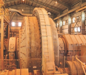 The ball mill crushes ore at Centerra Gold's Boroo gold project in Mongolia.