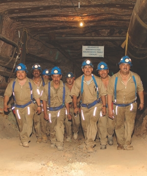 Miners walk up the ramp of Baja Mining's Boleo mine in the state of Baja California Sur, Mexico.