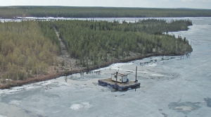 A barge at Hathor Exploration's Roughrider project in northern Saskatchewan.