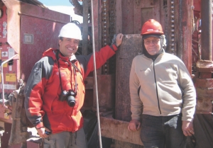 Leaning against a rig at Lithium Americas' flagship Cauchari project in northern Argentina, from left: president and CEO Waldo Perez and vice-president of exploration John W. Kieley.