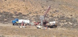 Drillers work at the Escondida vein at Extorre's Cerro Moro gold project.