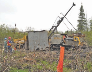 Drillers at the Maritime-Cadillac gold project in Quebec's Abitibi region.