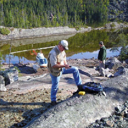 Exploring at Playfair Mining's Seal Lake copper-silver project in central Labrador. Photo by Playfair Mining