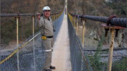 Marco Navarro, safety and ecology superintendent, on the suspension bridge at Primero Mining's San Dimas gold-silver mine in Mexico. Photo by Primero Mining.