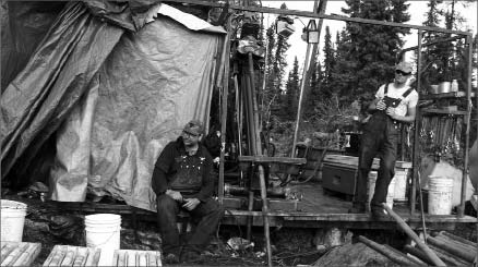 Drillers take a break at the Ashram rare-earth zone at Commerce Resources' Eldor project in northern Quebec. Photo by Commerce Resources