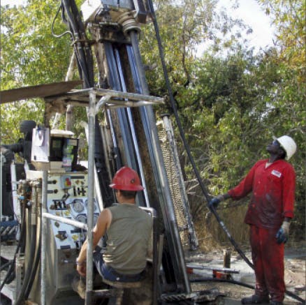 Drillers at Rockgate Capital's Falea uranium-silver project in southwest Mali, about 20 km north of the Guinean border. PHoto by Rockgate Capital