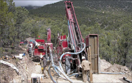 A drill crew at Fronteer Gold's Long Canyon gold project in Elko Cty., Nevada, pictured in 2008. Photo by Trish Saywell