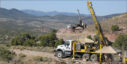 Drill rigs at Midway Gold's Pan gold project in White Pine Cty., in east-central Nevada. Photo by Midway Gold