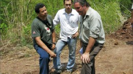 Amarillo Gold CEO Buddy Doyle (right) with geologists at the Mara Rosa gold project in Brazil's Goias state. Photo by Amarillo Gold