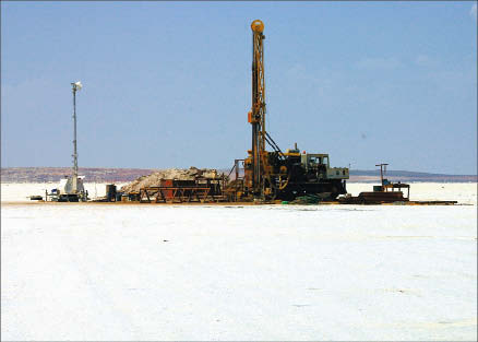 A drill rig at Allana Potash's Dallol potash project in the Danakil depression in northeastern Ethiopia. Photo by Allana Potash