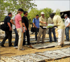 Analysts examine core at Orezone Gold's Bombore gold project in Burkina Faso. Photo by Orezone Gold