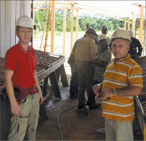 In the core shack at Brazilian Gold's Sao Jorge gold project in Brazil: chief geologist Andrew Pedley (left) and new business development manager Antonio Castro. Photo by Brazilian Gold