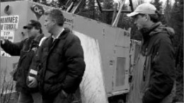 Canadian Lithium CEO Peter Secker, second from left, with colleagues at Quebec Lithium project in 2009. Photo by Photo by Alisha Hiyate