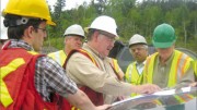 At Wallbridge Mining's Broken Hammer copper-platinum-palladium-gold project near Sudbury, Ont., from left: manager of joint ventures Joshua Bailey; director Darryl Sittler; president and CEO Alar Soever; director Parviz Farsangi; and chairman Warren Holmes. Photo by Salma Tarikh