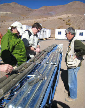 At Atacama Pacific Gold's Cerro Maricunga gold project in Chile, from left: chairman Albrecht Schneider, GMP Securities analyst George Albino and geologist Sergio Diaz. Photo by Atacama Pacific Gold