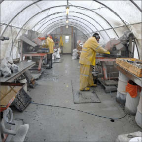 Workers cut core at Seabridge Gold's Courageous Lake gold project in the Northwest Territories. Photo by Seabridge Gold