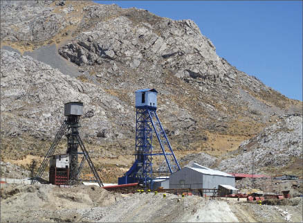 Headframes and winch houses at Mascota shaft at Dia Bras Exploration's Yauricocha mine in Yauyos province, Peru. Photo by Dia Bras Exploration