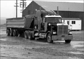 An ore truck leaving Rambler Metals and Mining's Ming copper-gold mine. Photo by Rambler Metals and Mining