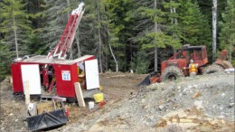 A drill crew at work at Transition Metals' Haultain gold project near Kirkland Lake, Ontario. Photo by Transition Metals